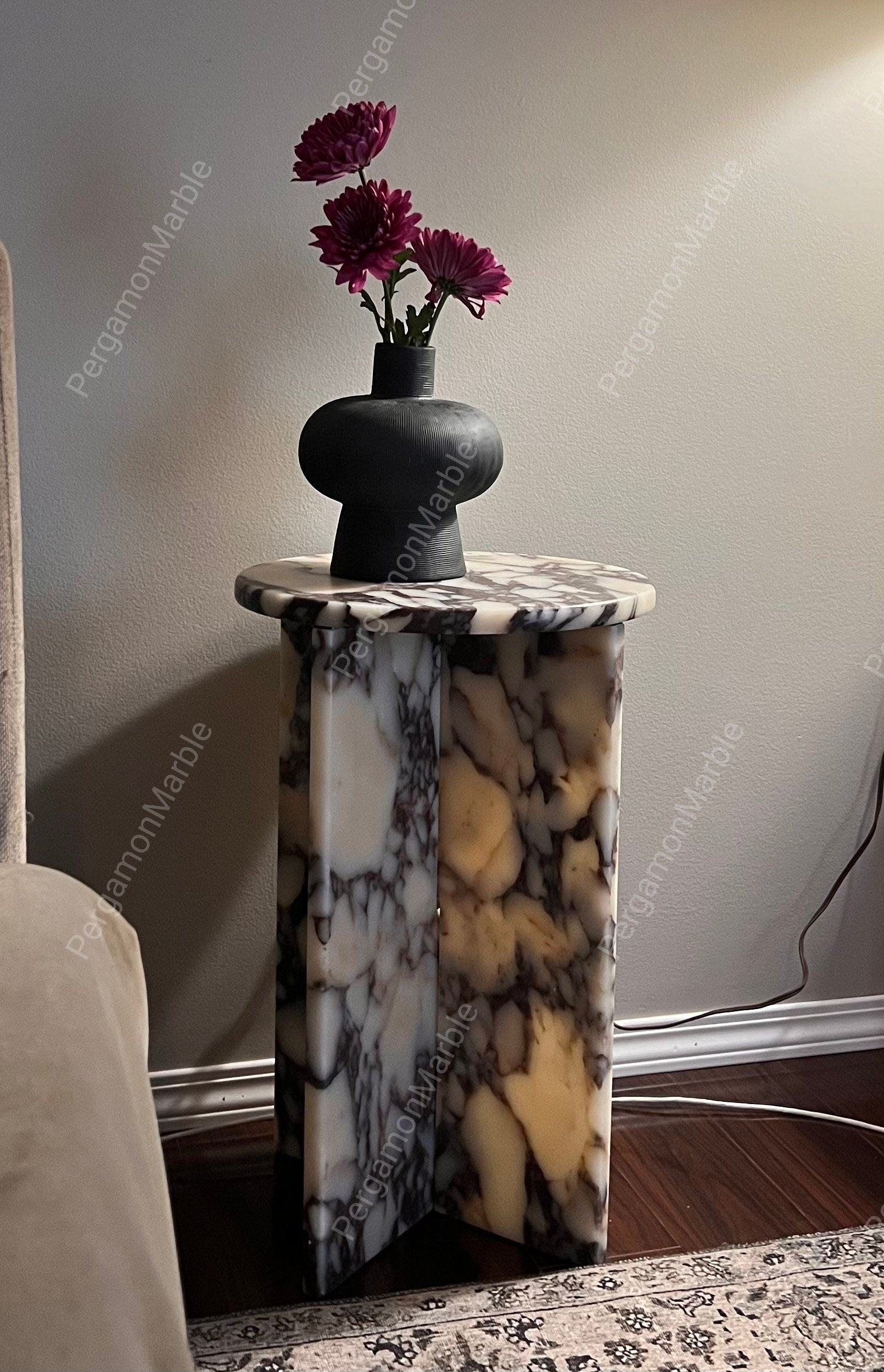 Calacatta Viola Marble Side Table: Handmade Mini Nightstand