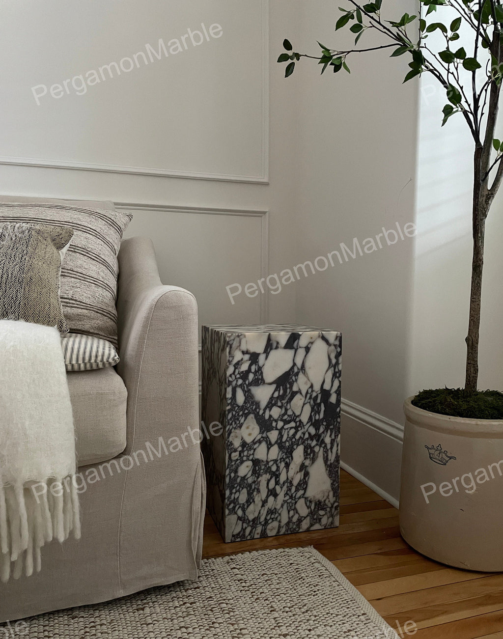 Calacatta viola Marble cube table nightstand or side table, handmade