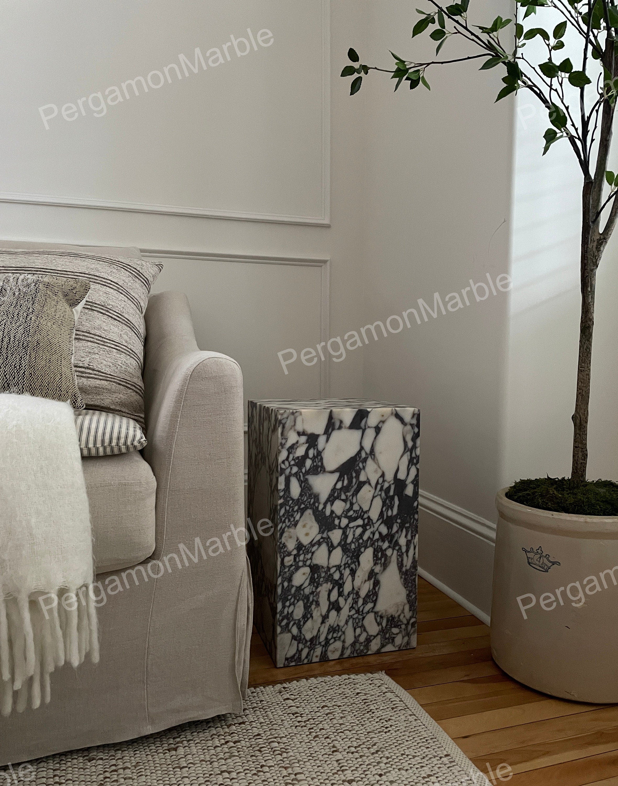 Calacatta viola Marble cube table nightstand or side table, handmade