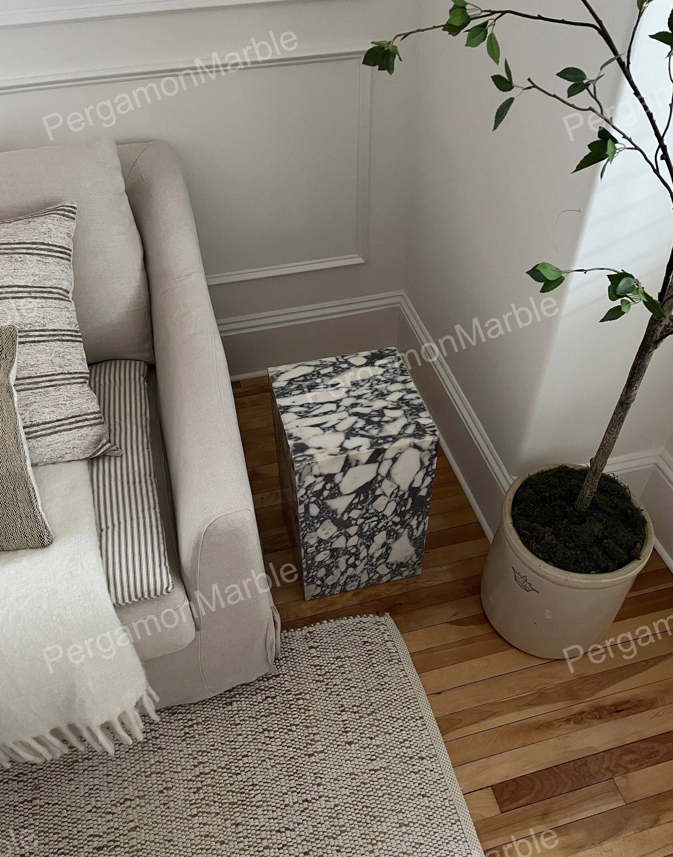 Calacatta viola Marble cube table nightstand or side table, handmade