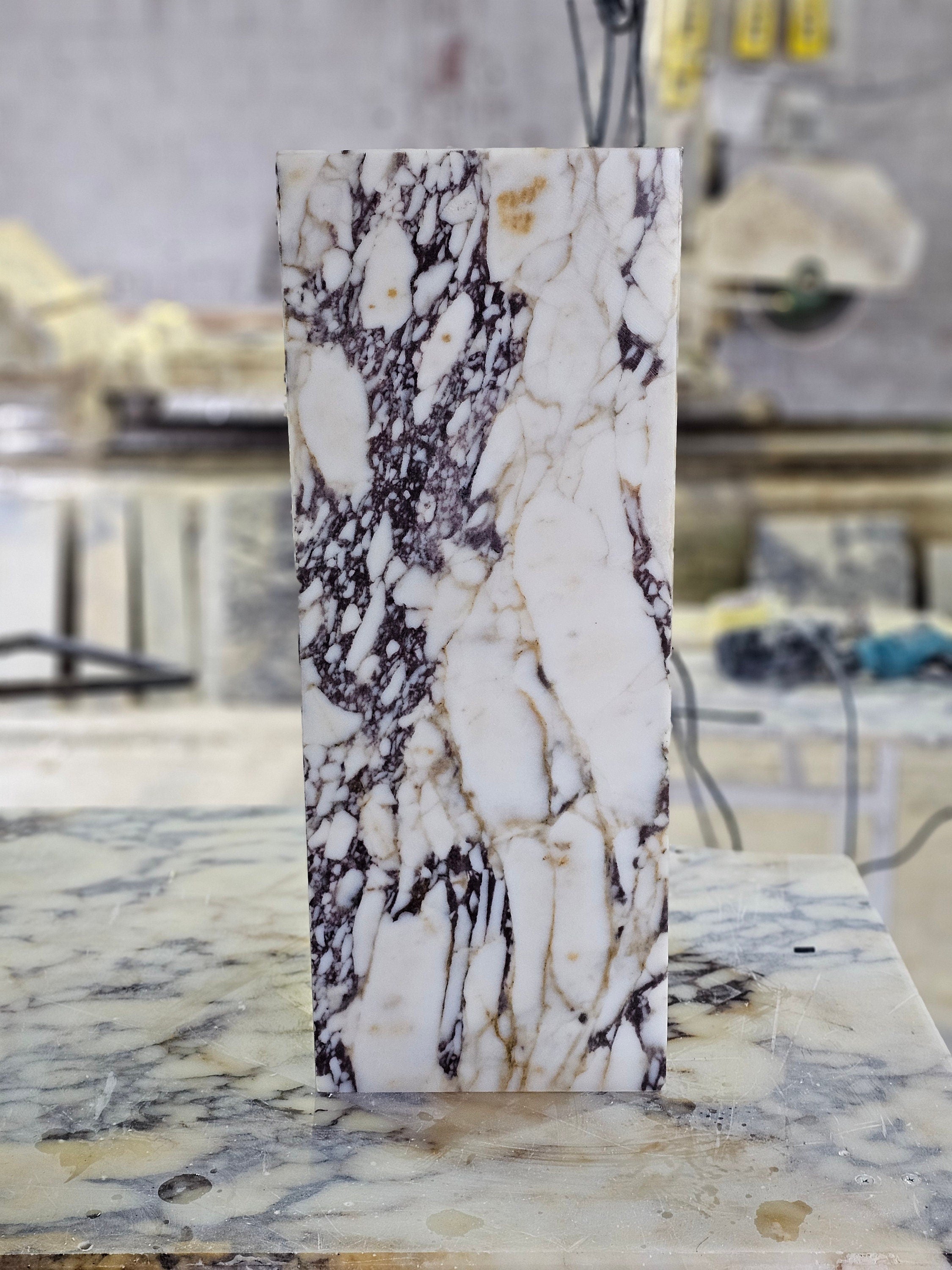 Handmade Calacatta Viola Marble Plinth: Cube Side Table