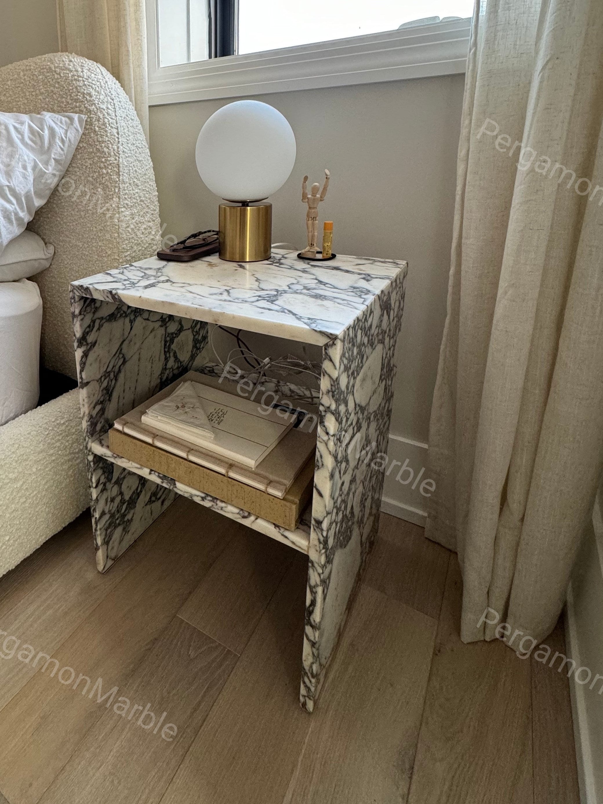 Handmade Calacatta Viola Marble Side Table: Real Stone End Table
