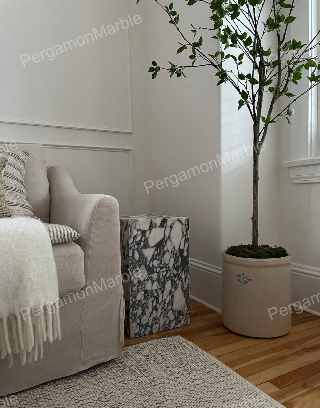 Calacatta viola Marble cube table nightstand or side table, handmade