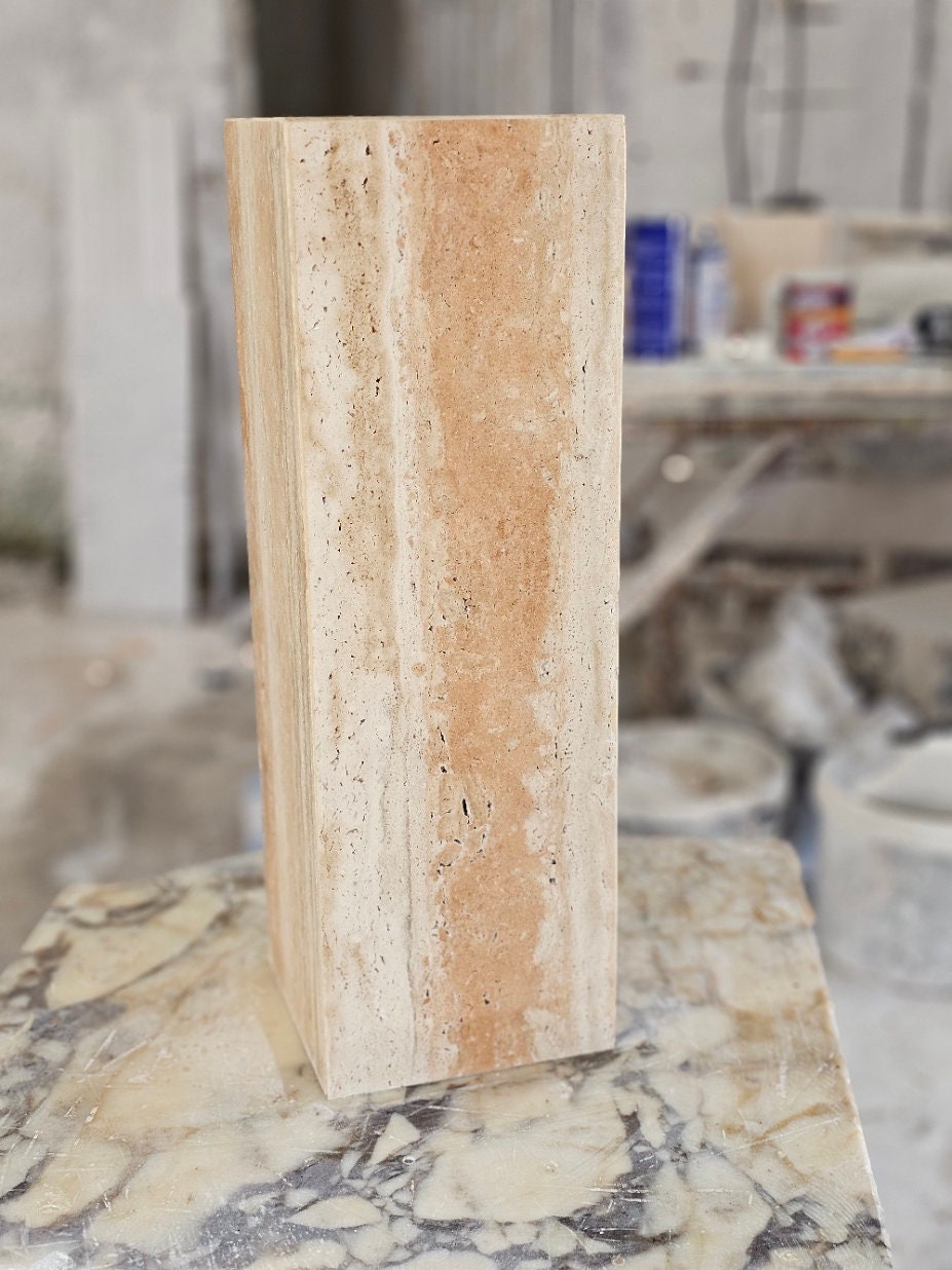Handmade Travertine Cube Side Table: Nightstand End Table
