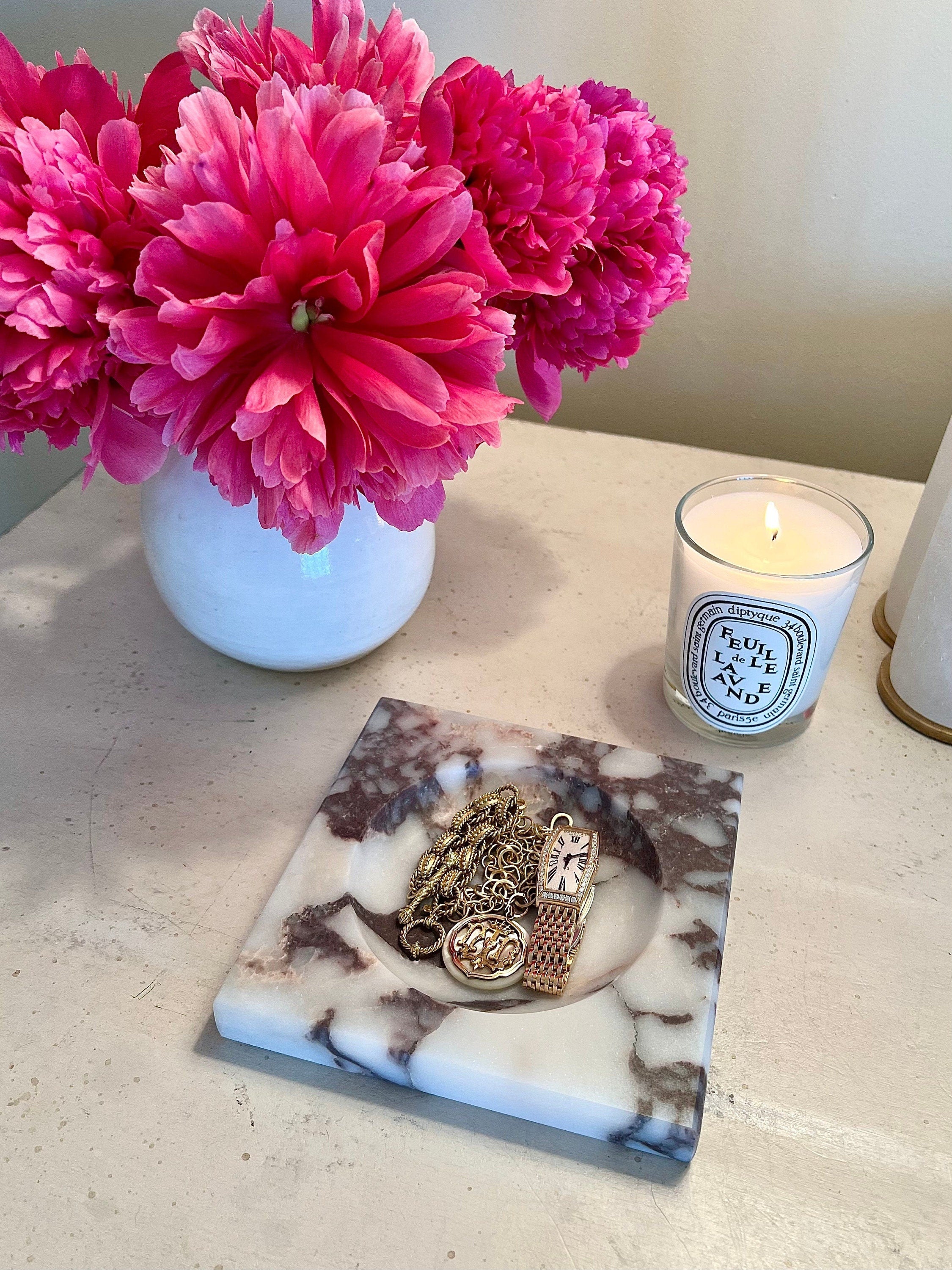 Handmade Calacatta Viola Marble Catch-All Tray: Home Decor Ring Dish