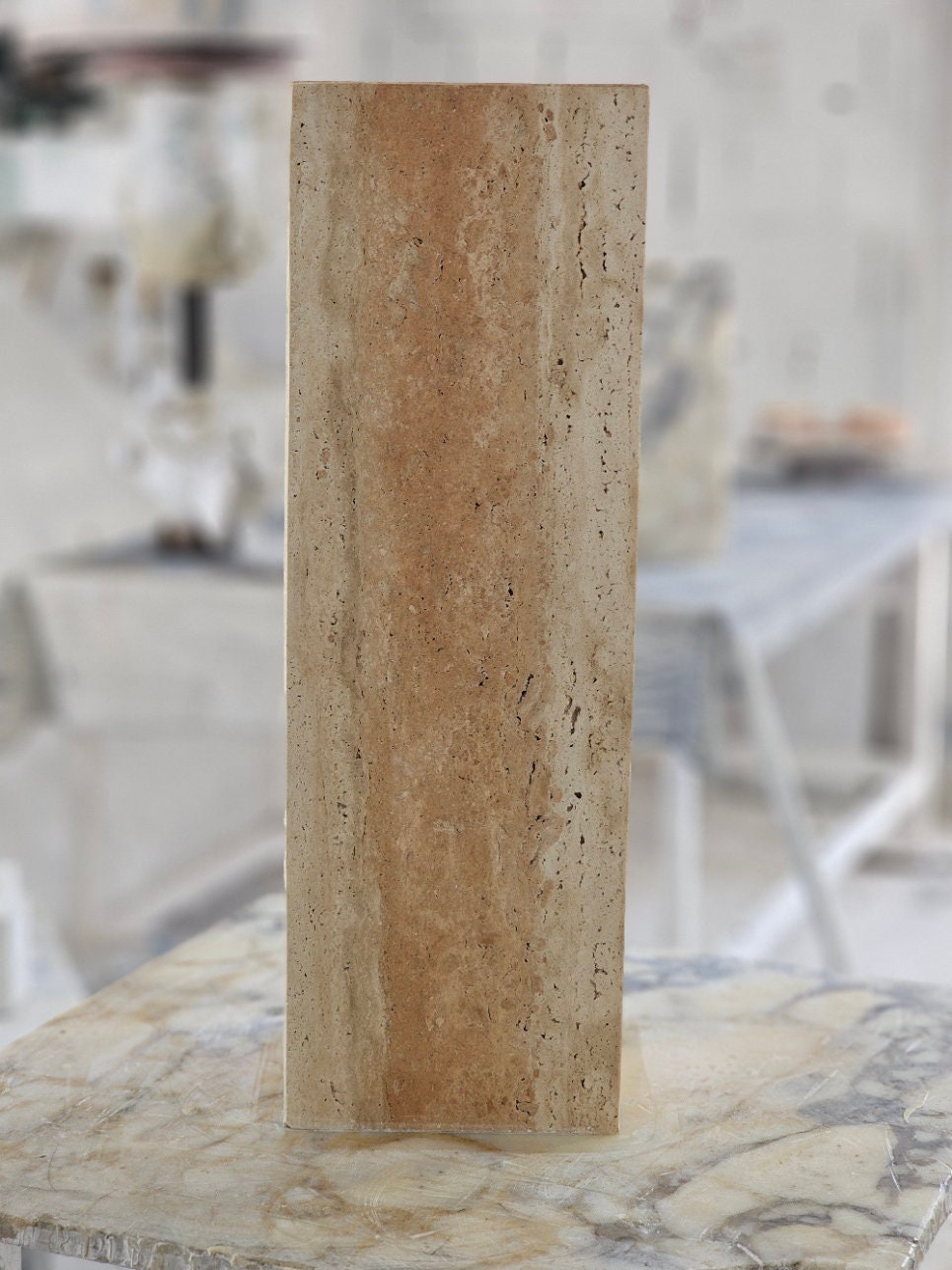 Handmade Travertine Cube Side Table: Nightstand End Table