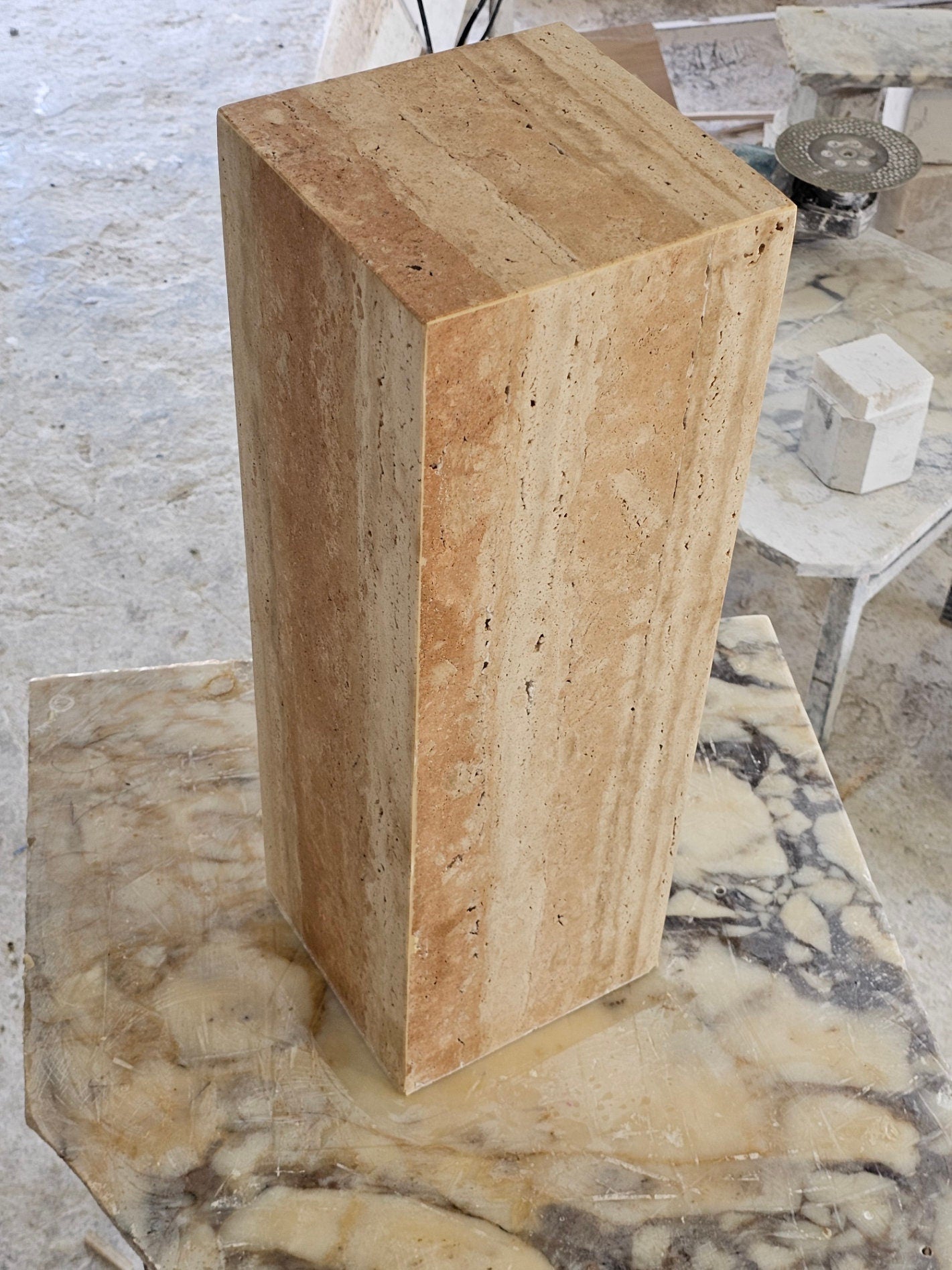 Handmade Travertine Cube Side Table: Nightstand End Table