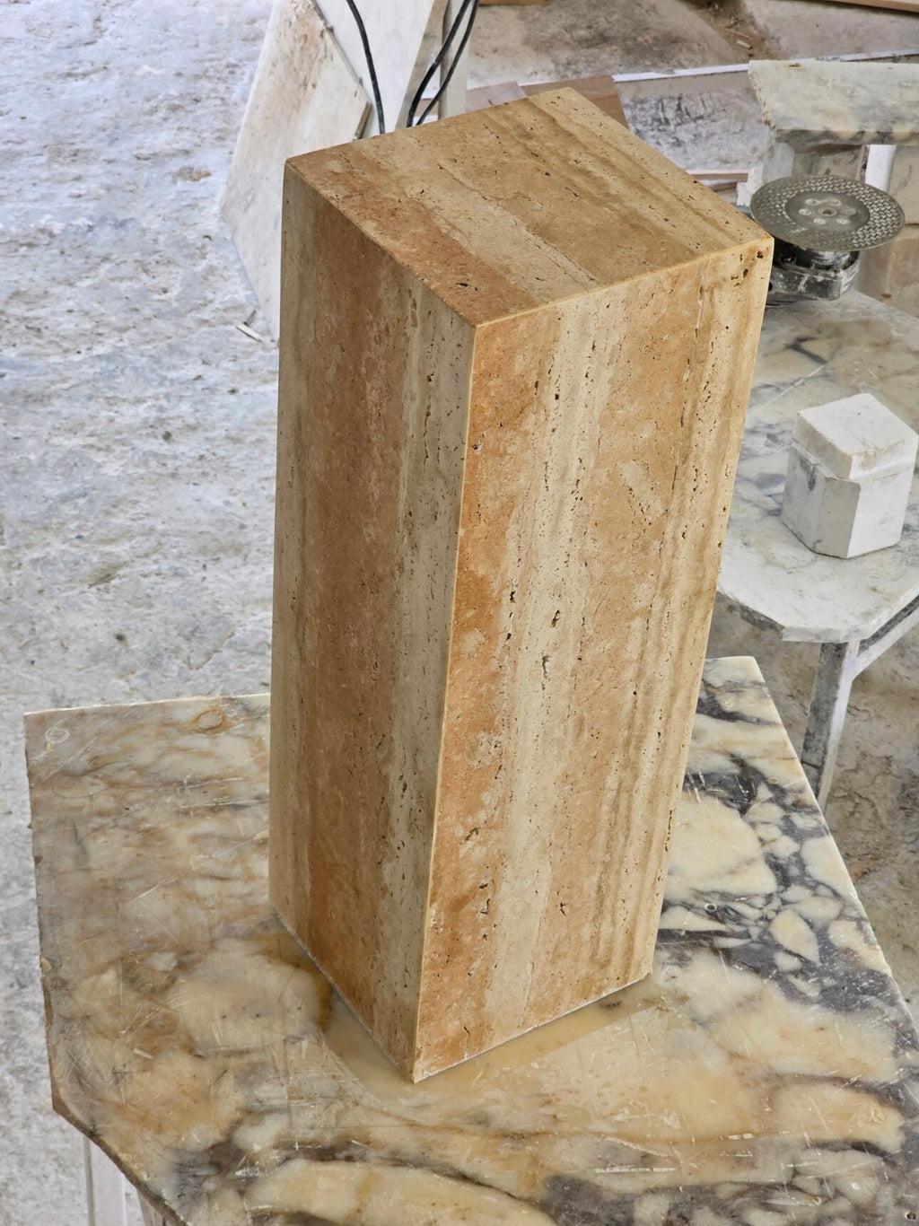 Handmade Travertine Cube Side Table: Nightstand End Table