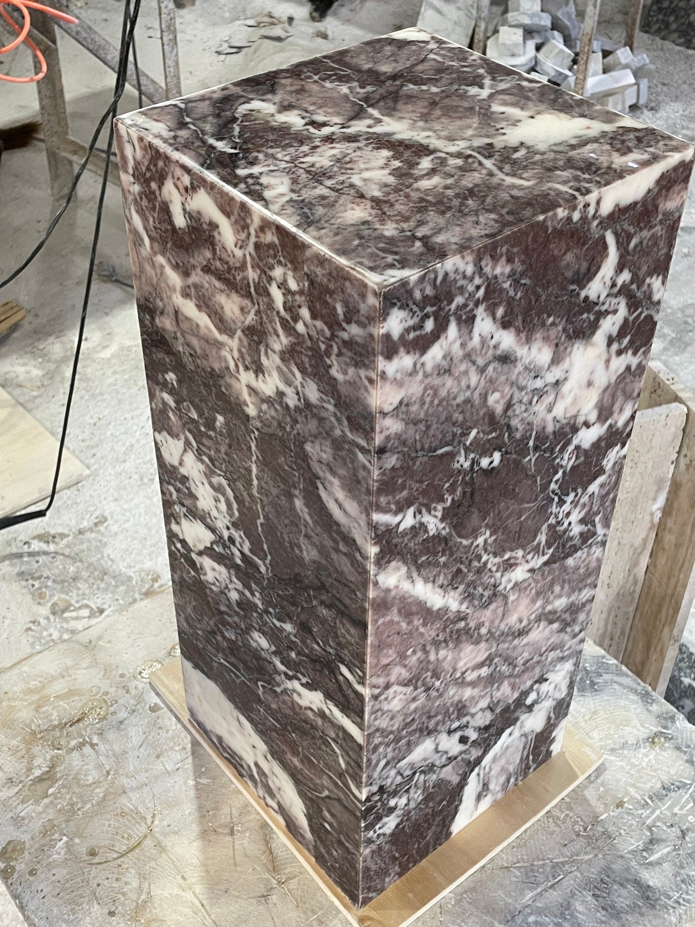 Handmade Dark Calacatta Viola Marble Plinth: Cube Side Table