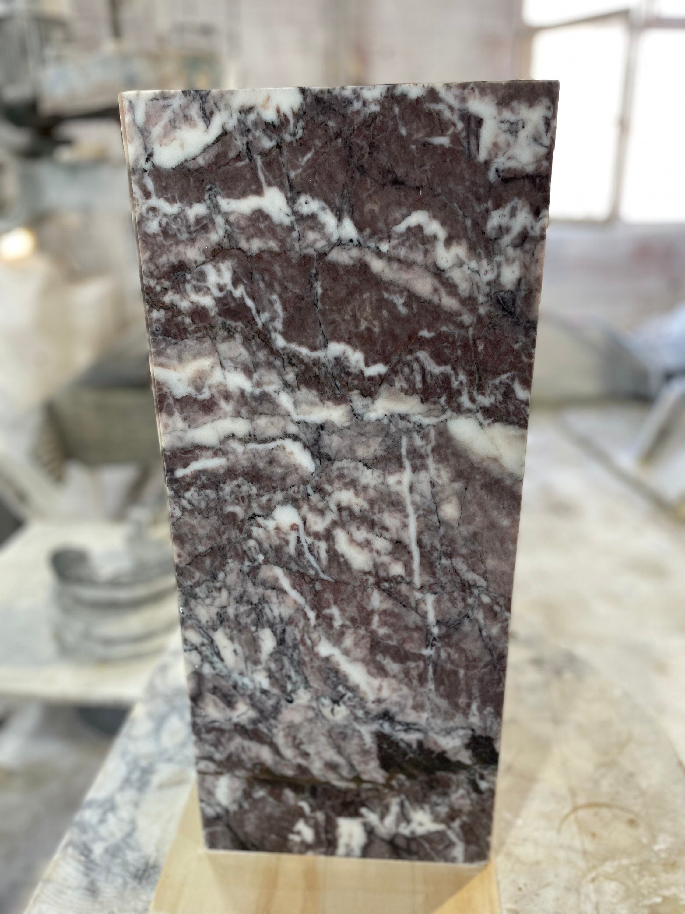 Handmade Dark Calacatta Viola Marble Plinth: Cube Side Table