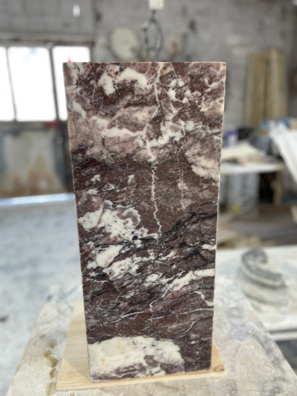 Handmade Dark Calacatta Viola Marble Plinth: Cube Side Table