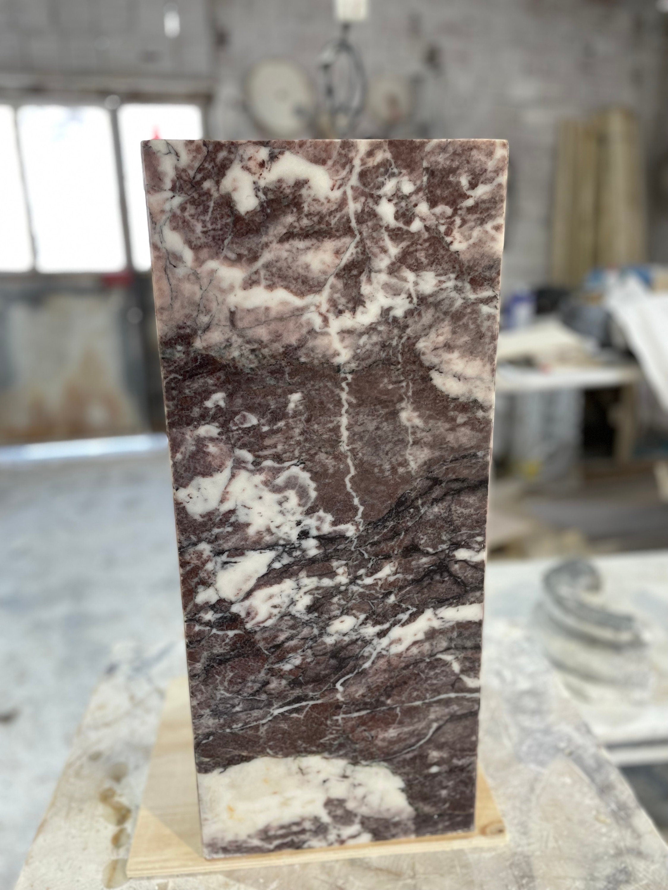 Handmade Dark Calacatta Viola Marble Plinth: Cube Side Table