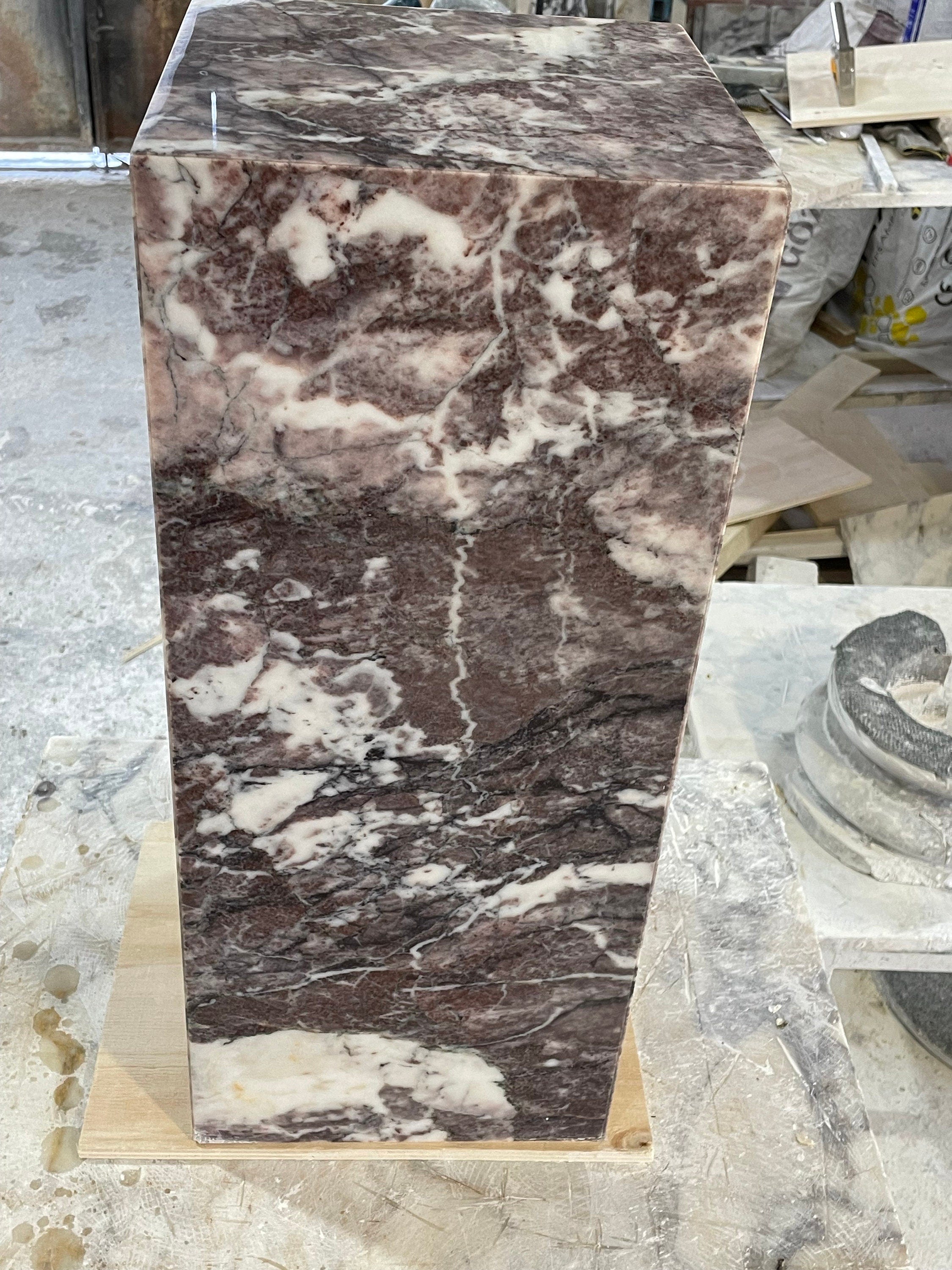 Handmade Dark Calacatta Viola Marble Plinth: Cube Side Table