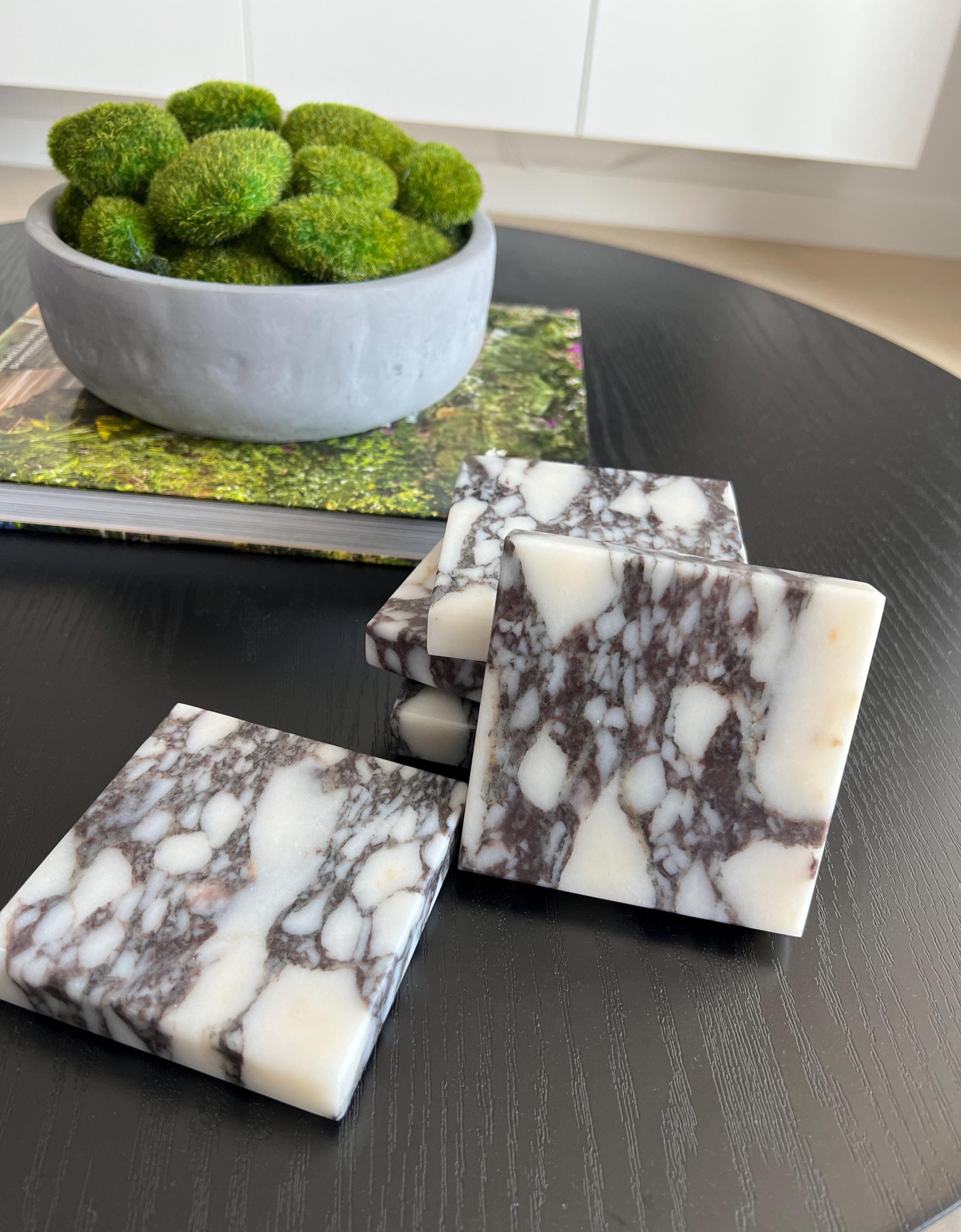 Calacatta Viola set of 2-4-6 SQUARE coasters, italian marble 100% Handmade İtalian Model