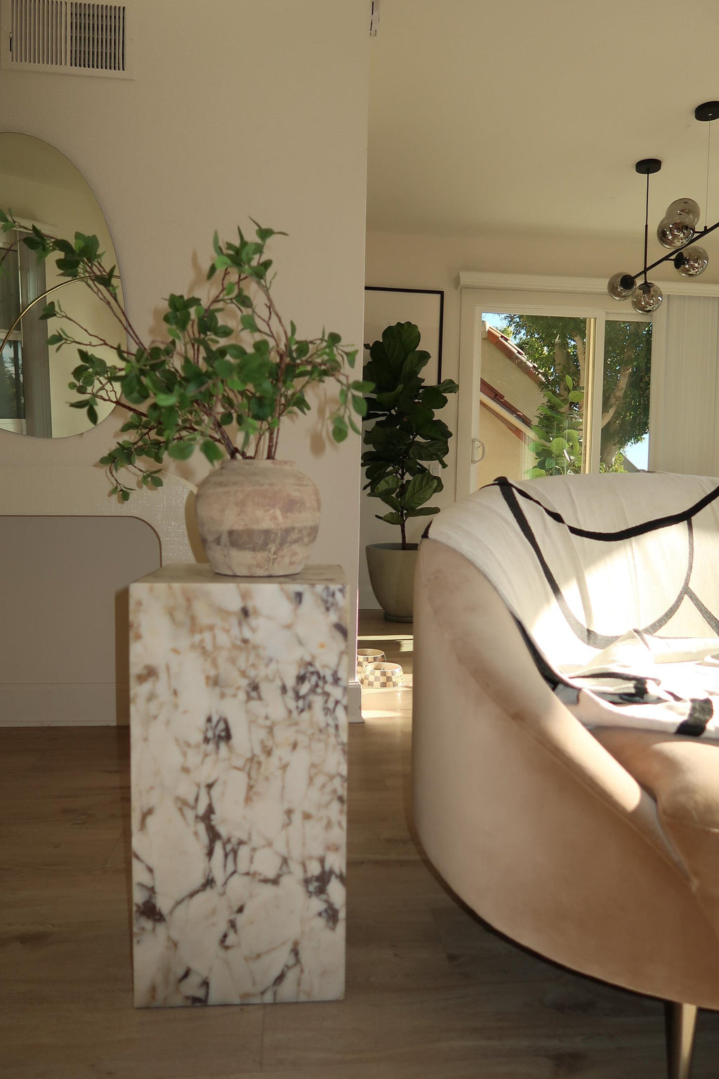 Handmade Calacatta Viola Marble Pedestal: Modern Cube Side Table
