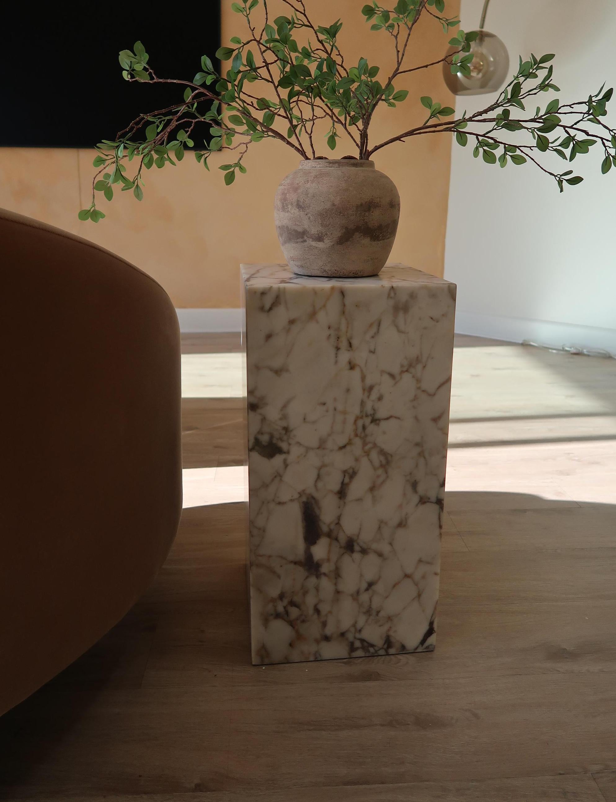 Handmade Calacatta Viola Marble Pedestal: Modern Cube Side Table