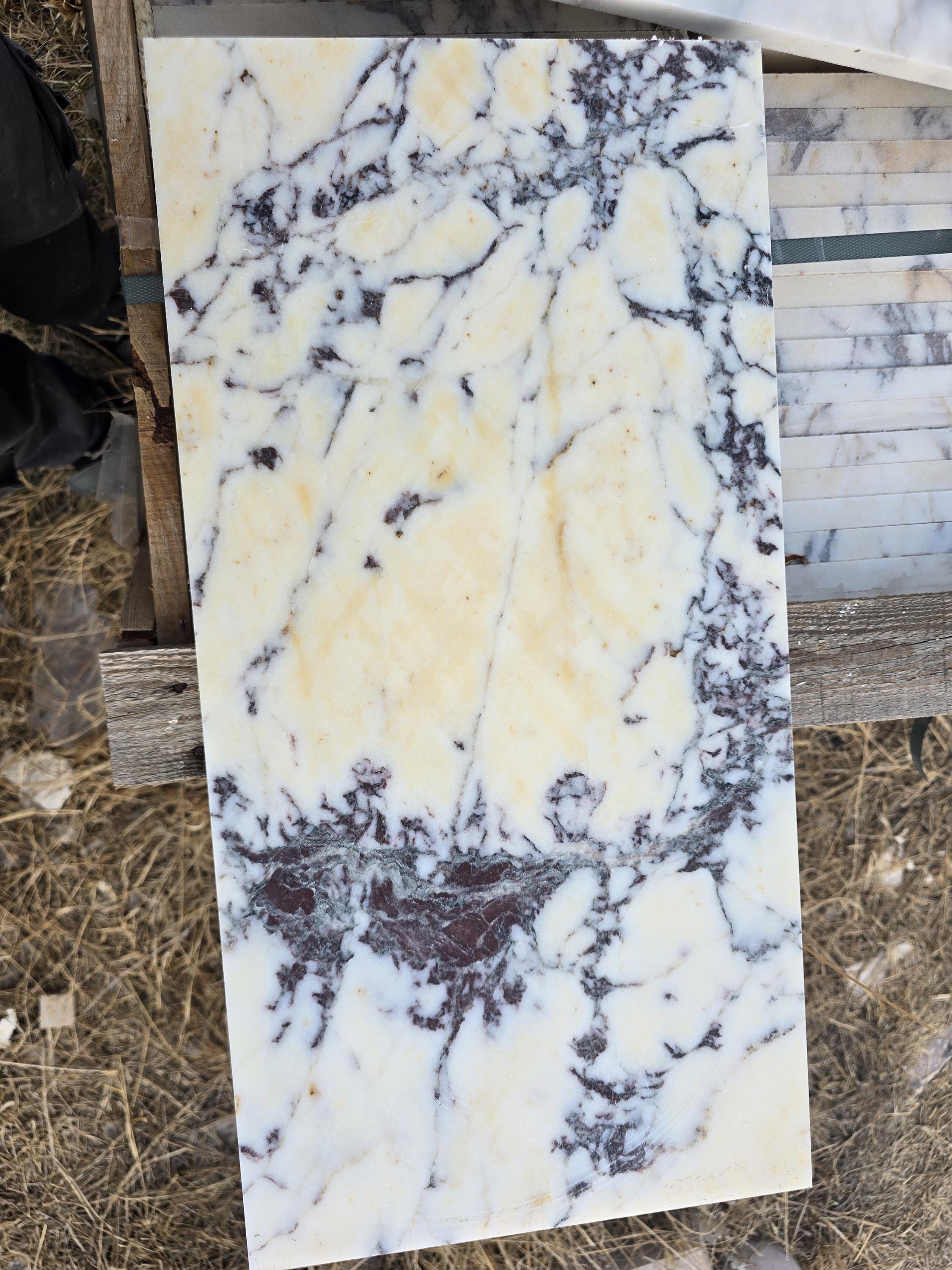 Handmade Calacatta Viola Marble Pedestal: Modern Cube Side Table