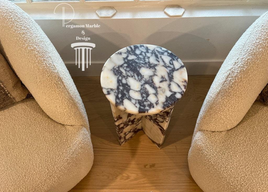 Calacatta Viola Marble side table, end table,nightstand italian marble 100% Handmade Product