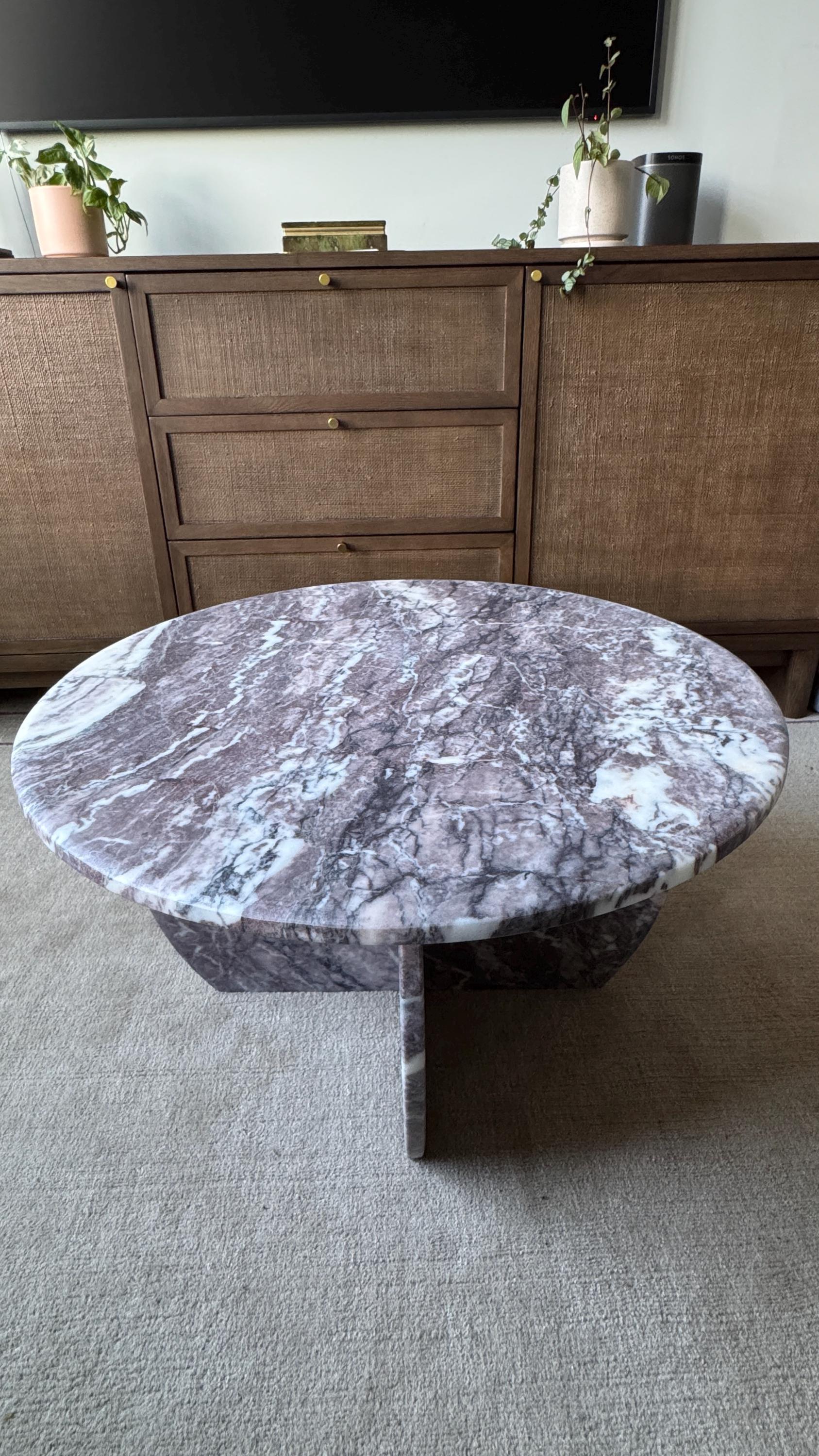Handmade Calacatta Viola Marble Coffee Table: Italian Design