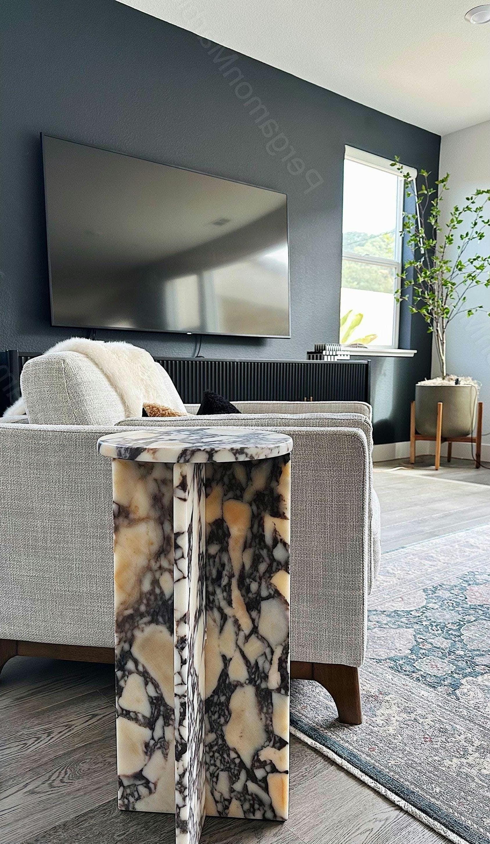Calacatta Viola Marble Side Table: Handmade Mini Nightstand